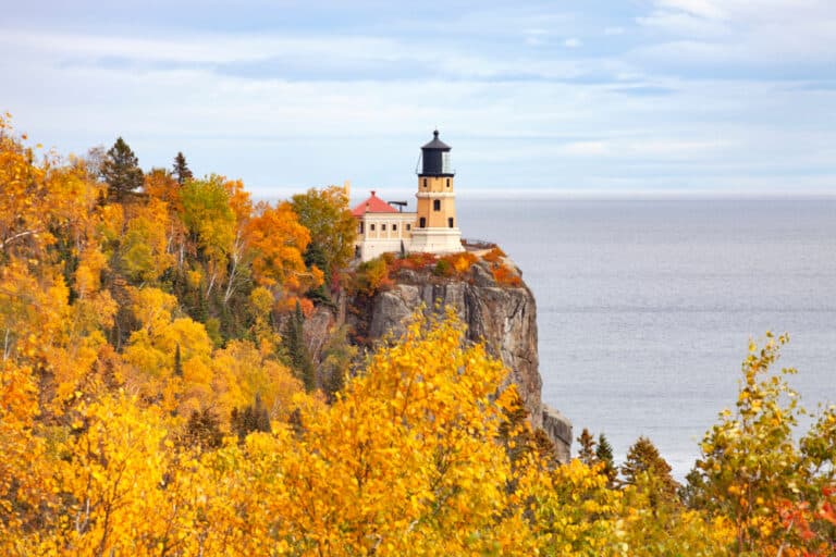 fall colors at Split rock Lighthouse, one of the best Minnesota state Parks to Visit in the fall