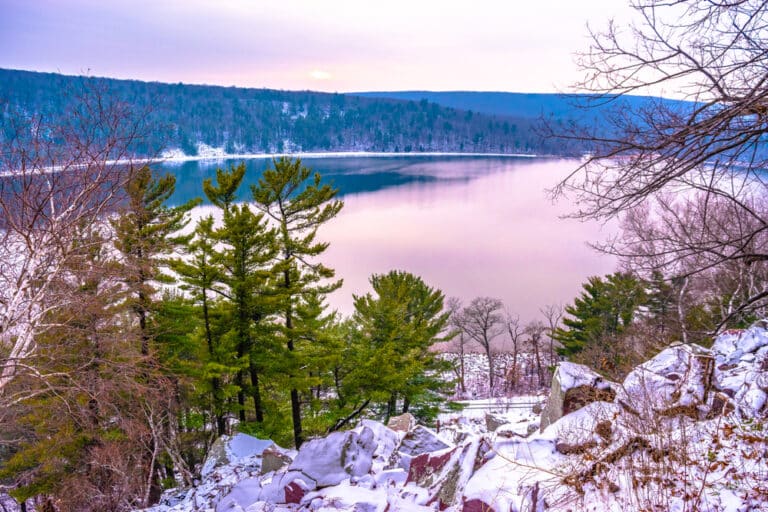 Beautiful view of Devil's Lake State Park in Wisconsin in the winter