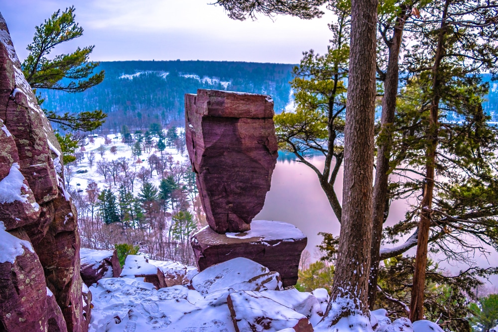 Beautiful view of Devil's Lake State Park in Wisconsin in the winter