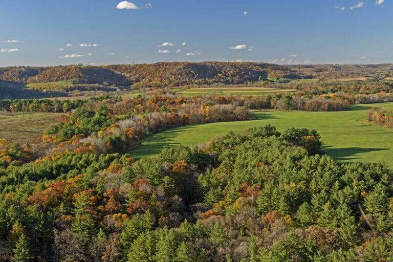 Aerial view of Wildcat Mountain State Park in Wisconsin in the fall