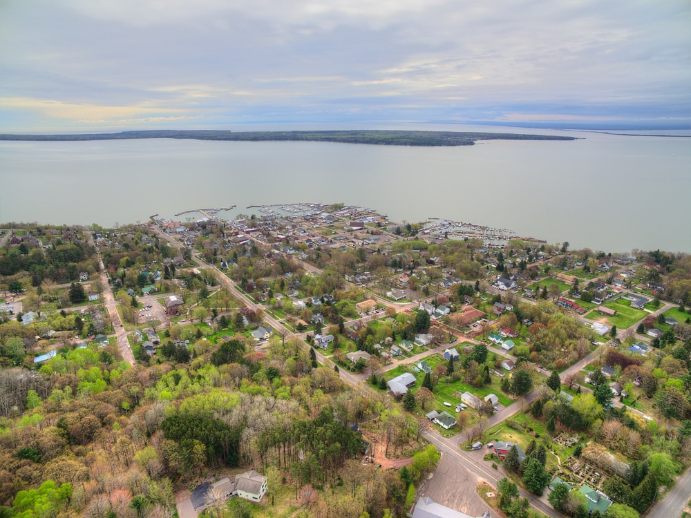 aerial view of town, where you'll find all the top things to do in Bayfield, Wisconsin