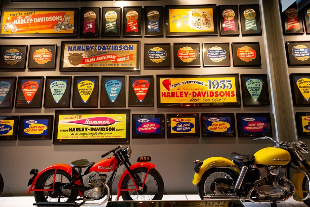 Exhibits at the Harley Davidson Museum in Milwaukee, Wisconsin