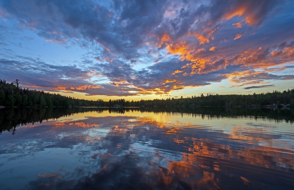 Stunning sunset view of the Boundary Waters Canoe Area Wilderness in Minnesota