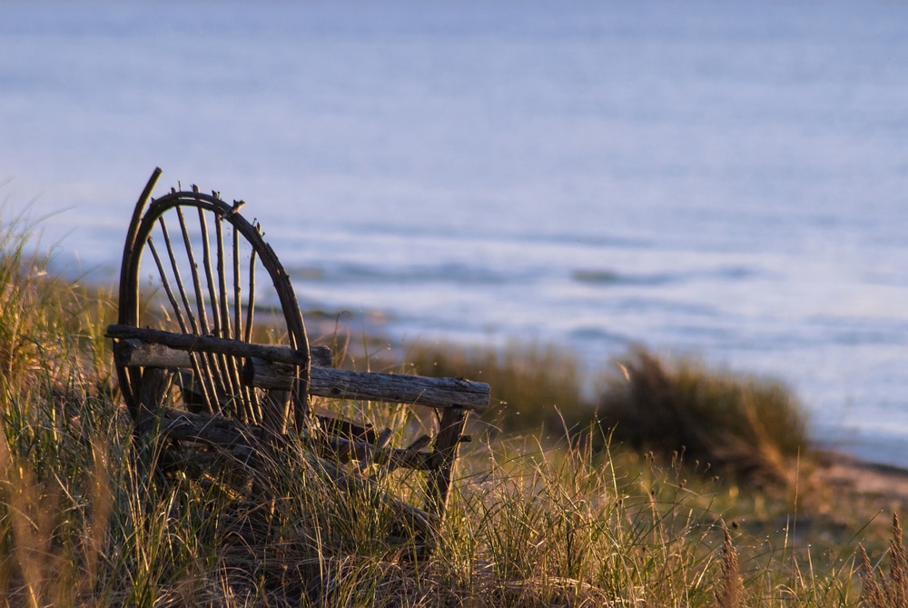 A chair overlooking Lake Michigan at Newport State Park in Door County, Wisconsin