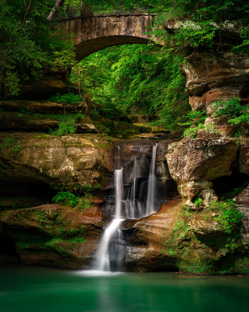 Hocking Hills waterfall, home to some of the best places to stay in Ohio