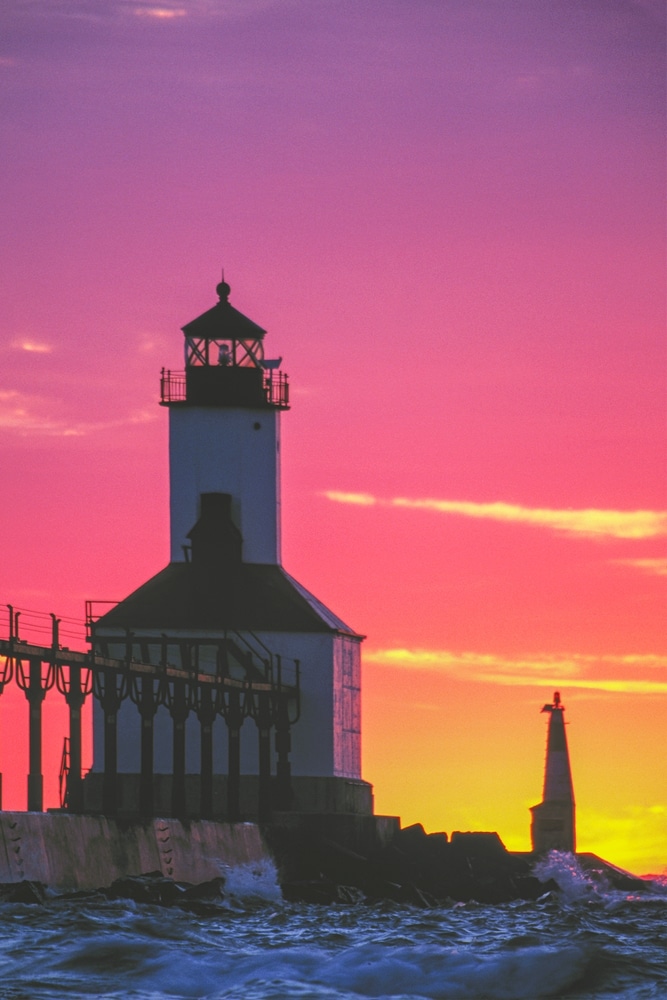 Beautiful lighthouse in Michigan City, Indiana, one of the top places to stay in Indiana