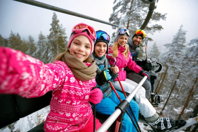 Family enjoying ski weekends at Lutsen Mountains and other Midwest ski resorts