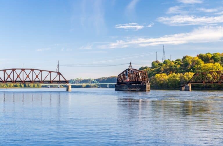 View of the Mississippi River near Dubuque, where you'll find one of the best weekend getaways in Iowa