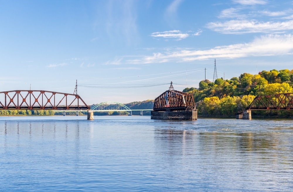 View of the Mississippi River near Dubuque, where you'll find one of the best weekend getaways in Iowa