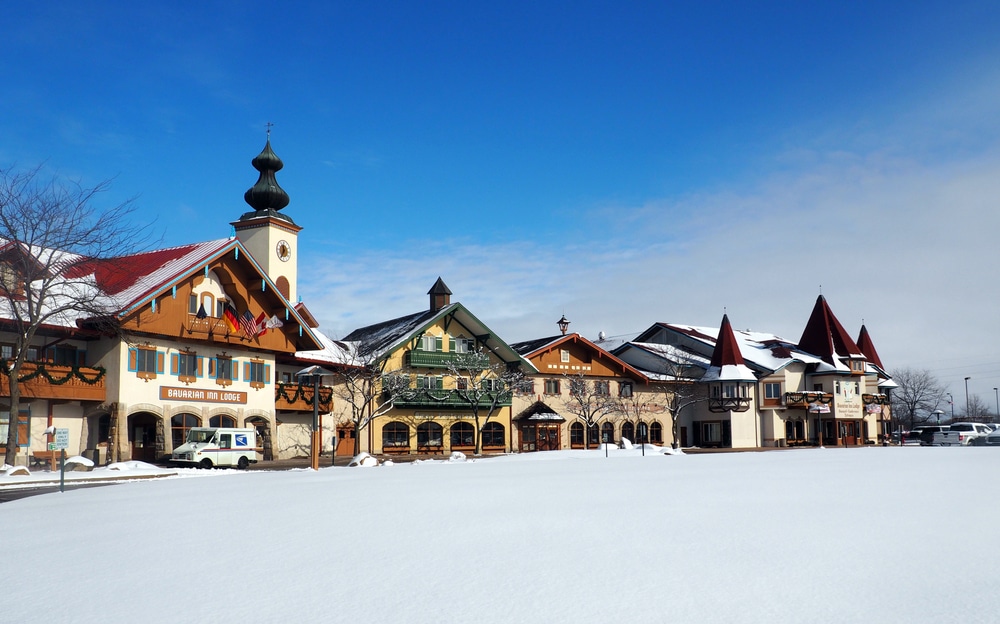 German-inspired town of Frankenmuth, Michigan with Snow