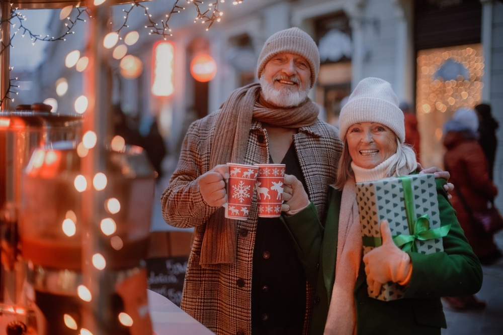 Senior couple enjoying the Christmas Market in Frankenmuth at Christmas