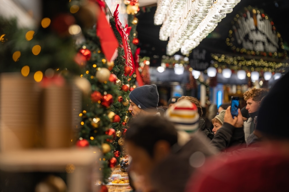 Festive crowd similar to those at the best Christmas markets in Wisconsin
