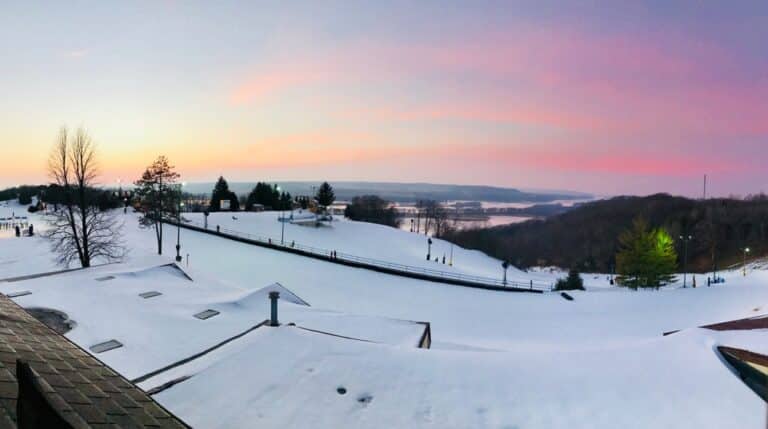 Gorgeous sunset over the Mississippi River at Chestnut Mountain Ski Resort in Galena, IL