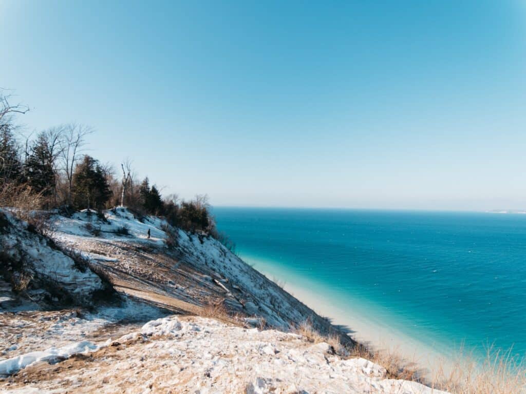 Sleeping Bear Dunes area in winter, is one of the best things to do near Traverse City