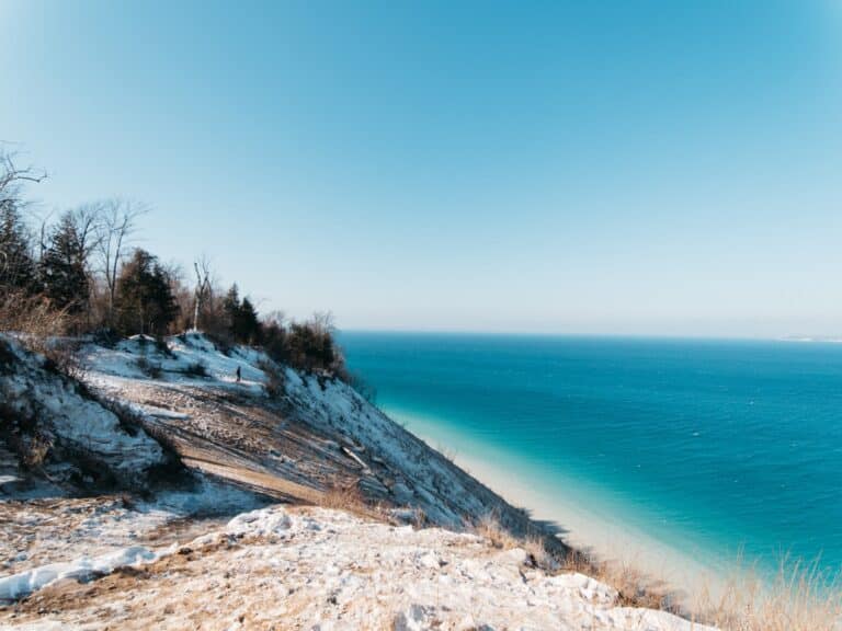 Sleeping Bear Dunes area in winter, is one of the best things to do near Traverse City
