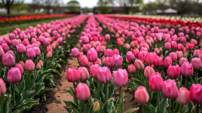 Rows of Tulips at the Tulip Festival in Holland MI